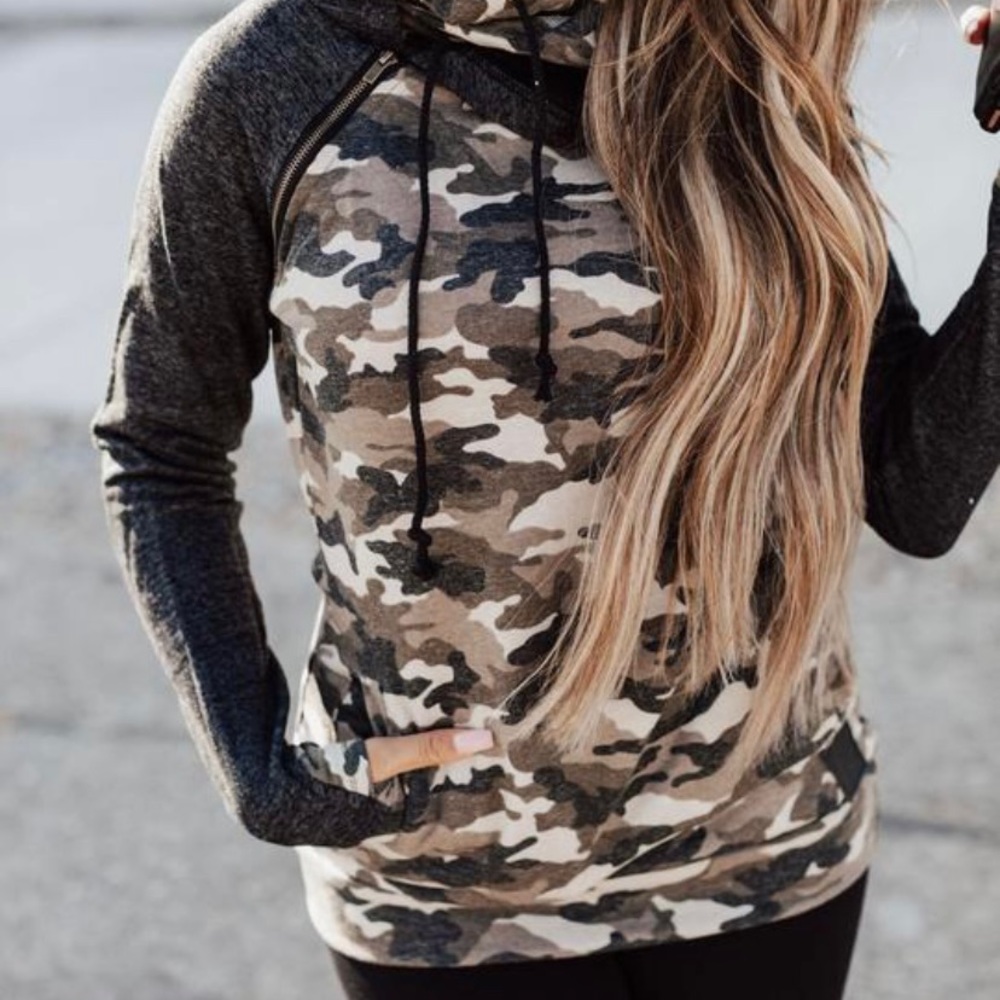 Ampersand Avenue Camo Hoodie XS – Double Hood Pullover Sweatshirt